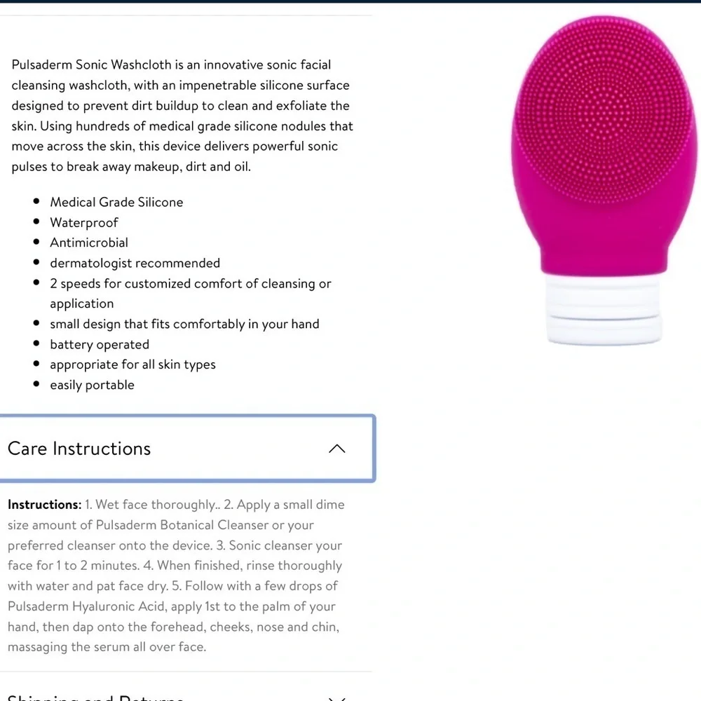 Pulsaderm Sonic Face Wash Cloth, Pink NEW Product
